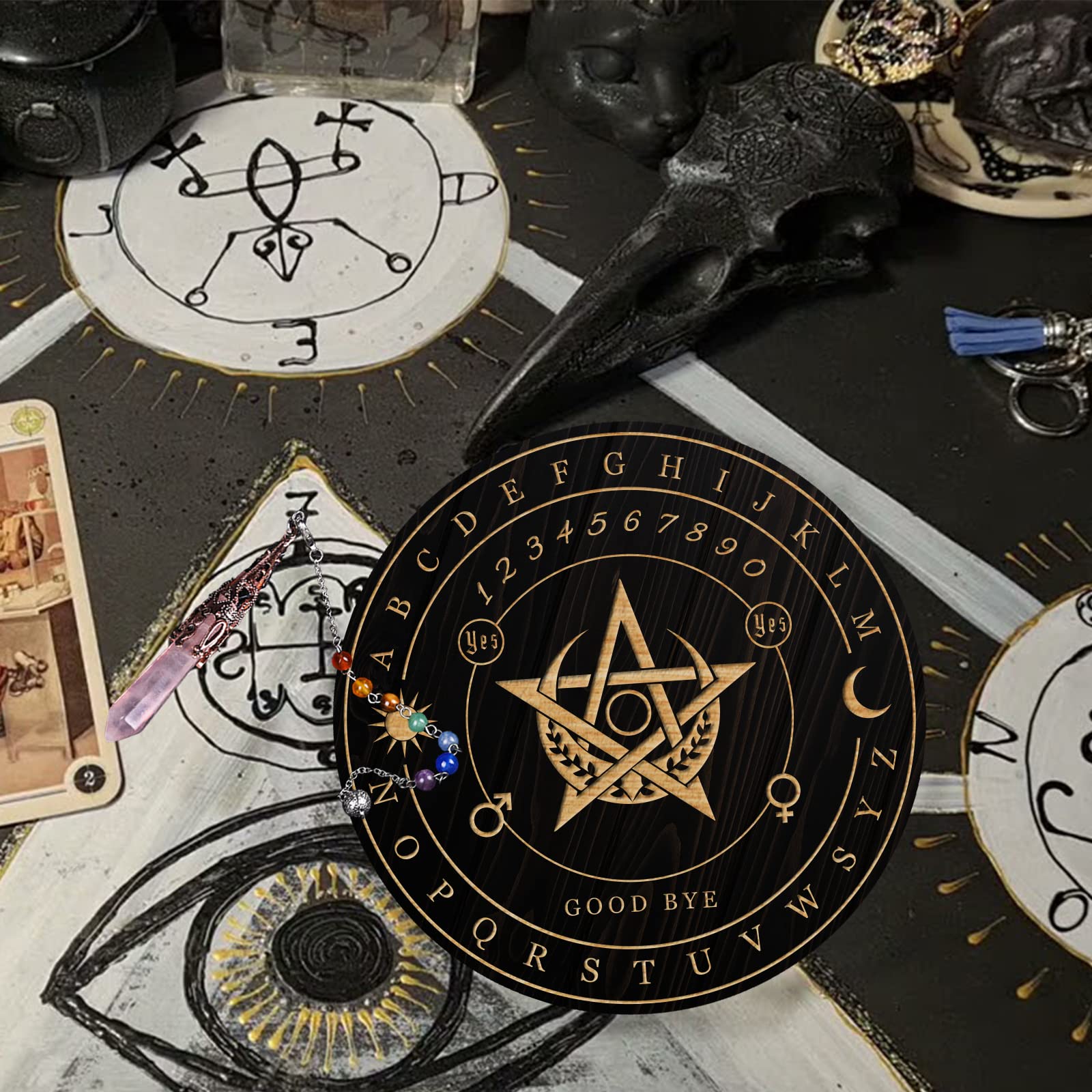ahandmaker-planche-pendule-sorci-re-pentagramme-lune-cristal image 7