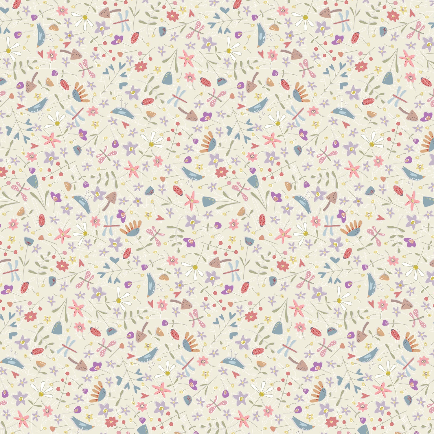 anni-downs-slow-steady-dv7422-tissu-coton-cr-me-fleurs-25-cm image 1