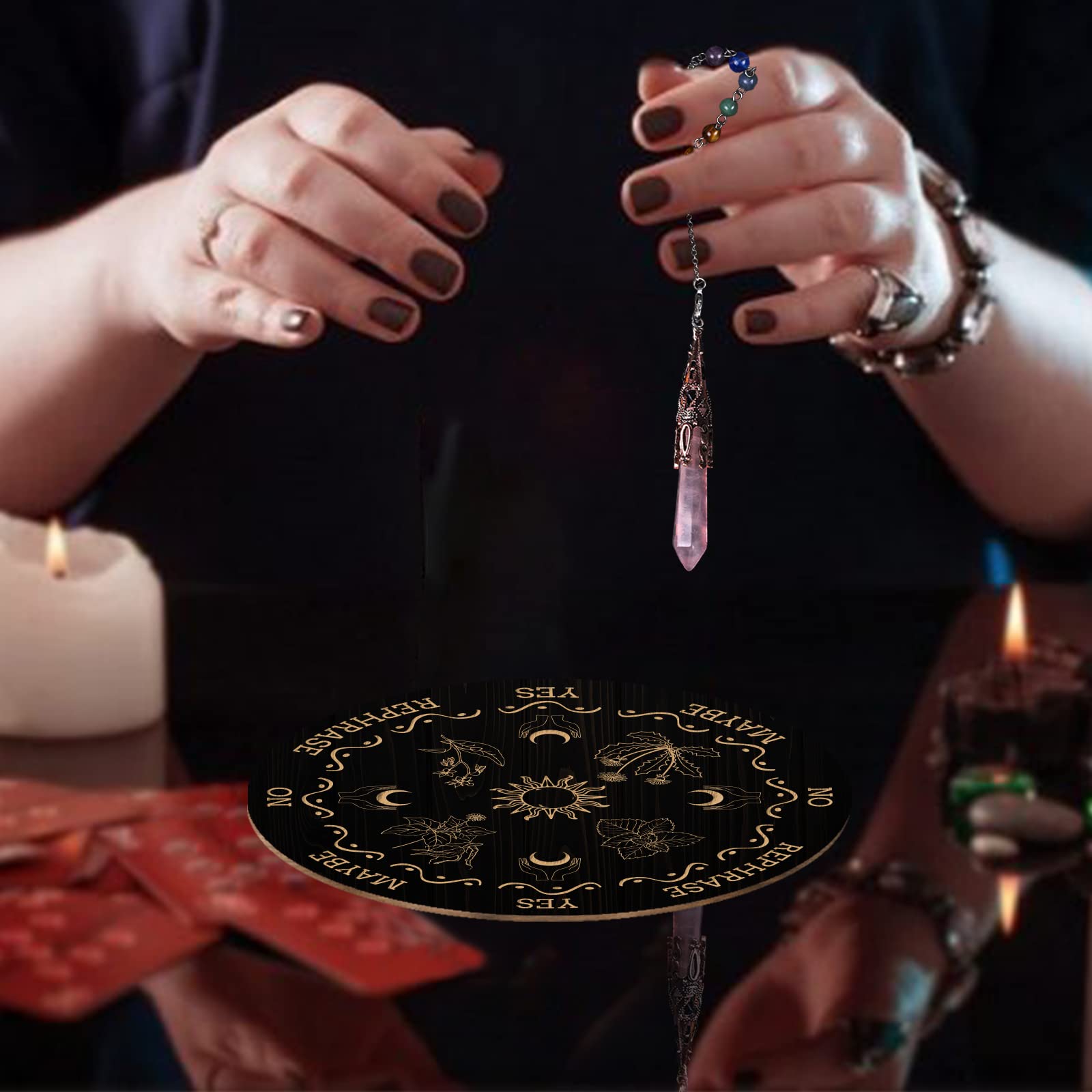 ahandmaker-planche-pendule-divination-bois-quartz-rose-soleil image 5