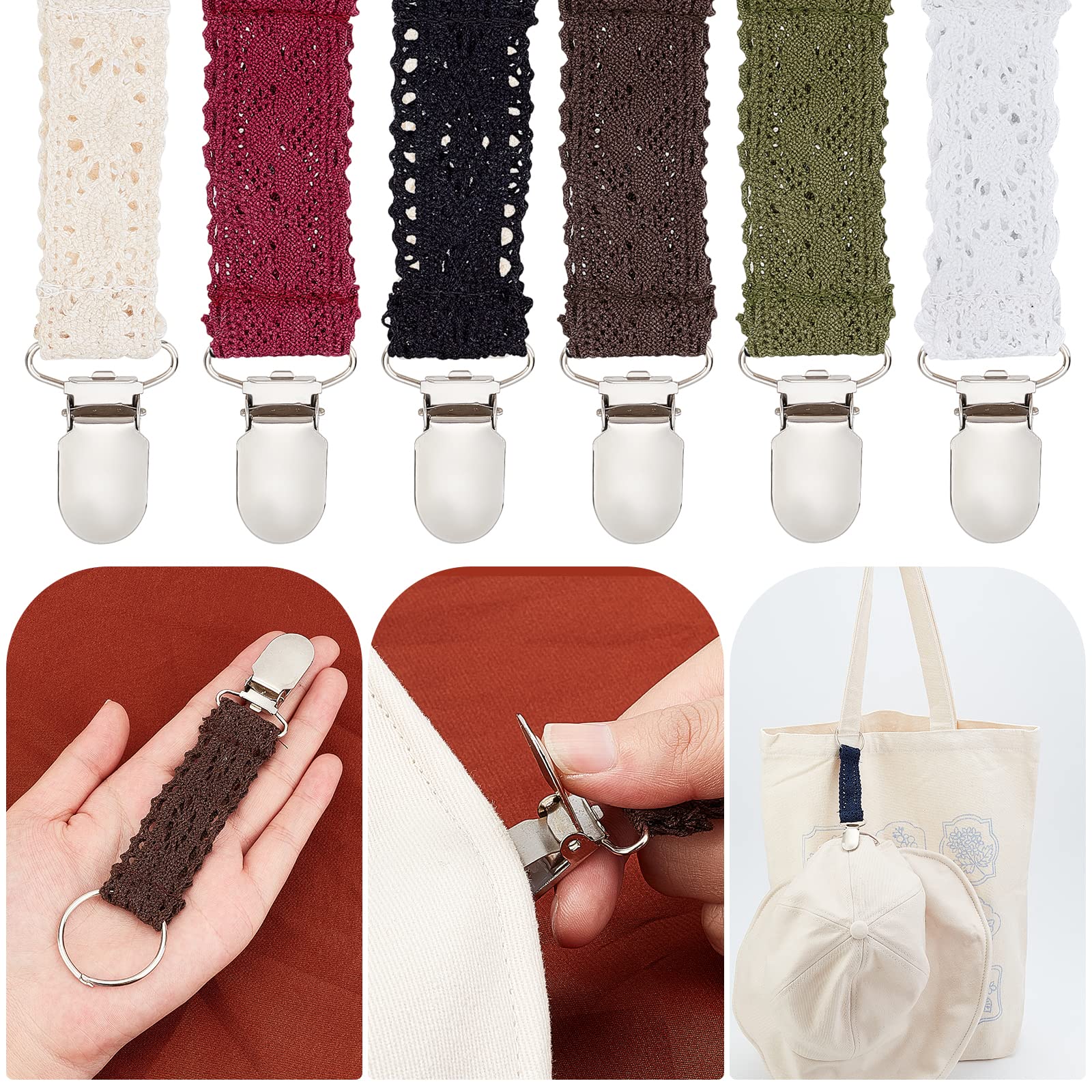 ahandmaker-clip-chapeau-voyage-6-pcs-dentelle-tissu-6-couleurs image 3