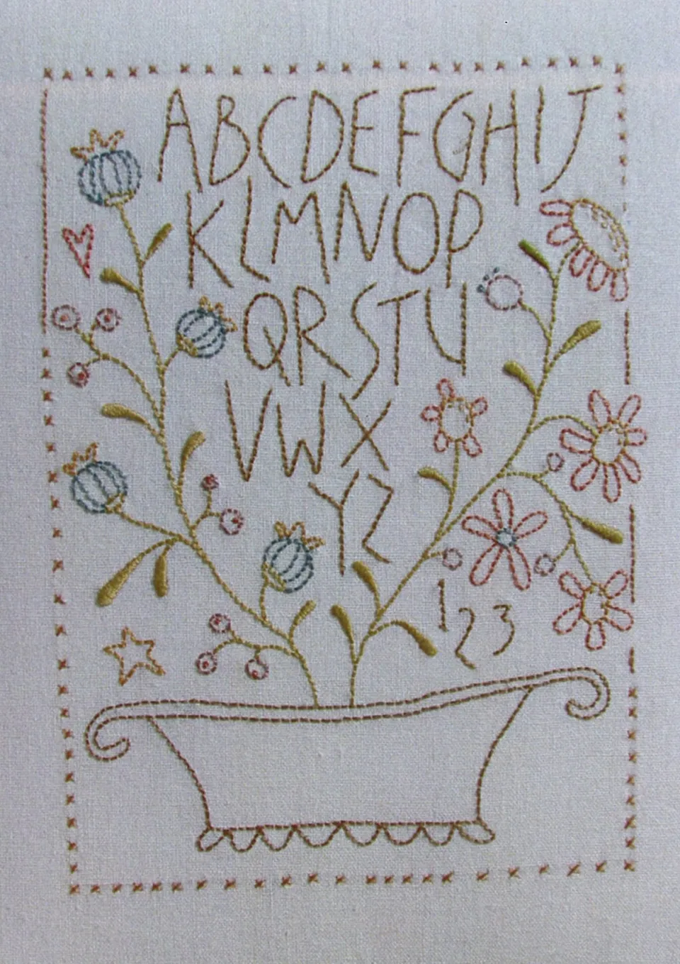 anni-downs-stitcheries-flower-basket-sampler-patron-broderie-pr-imprim image 1