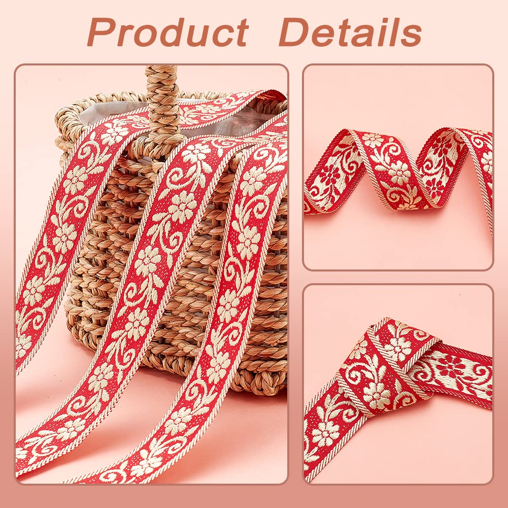 ahandmaker-chain-trim-ruban-jacquard-floral-or-rouge-5-yards image 5