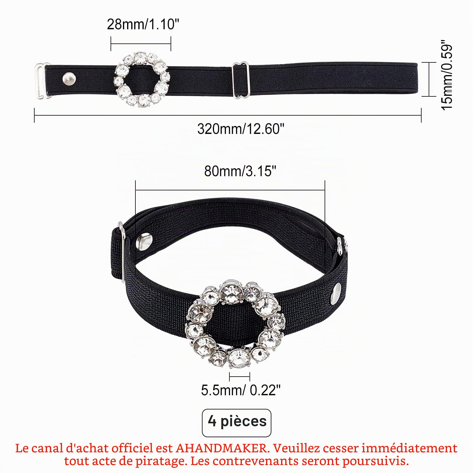 ahandmaker-shoe-accessories-sangle-chaussure-noire-strass-4-pcs image 2