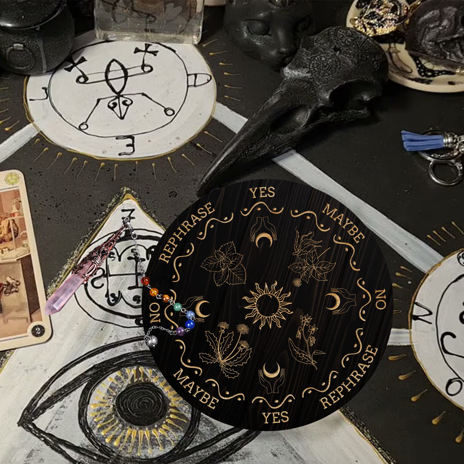 ahandmaker-planche-pendule-divination-bois-quartz-rose-soleil image 7