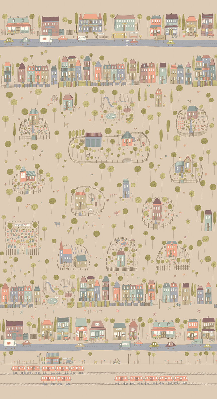 anni-downs-preprints-my-neighborhood-panneau-tissu-marron-0-6-m image 1
