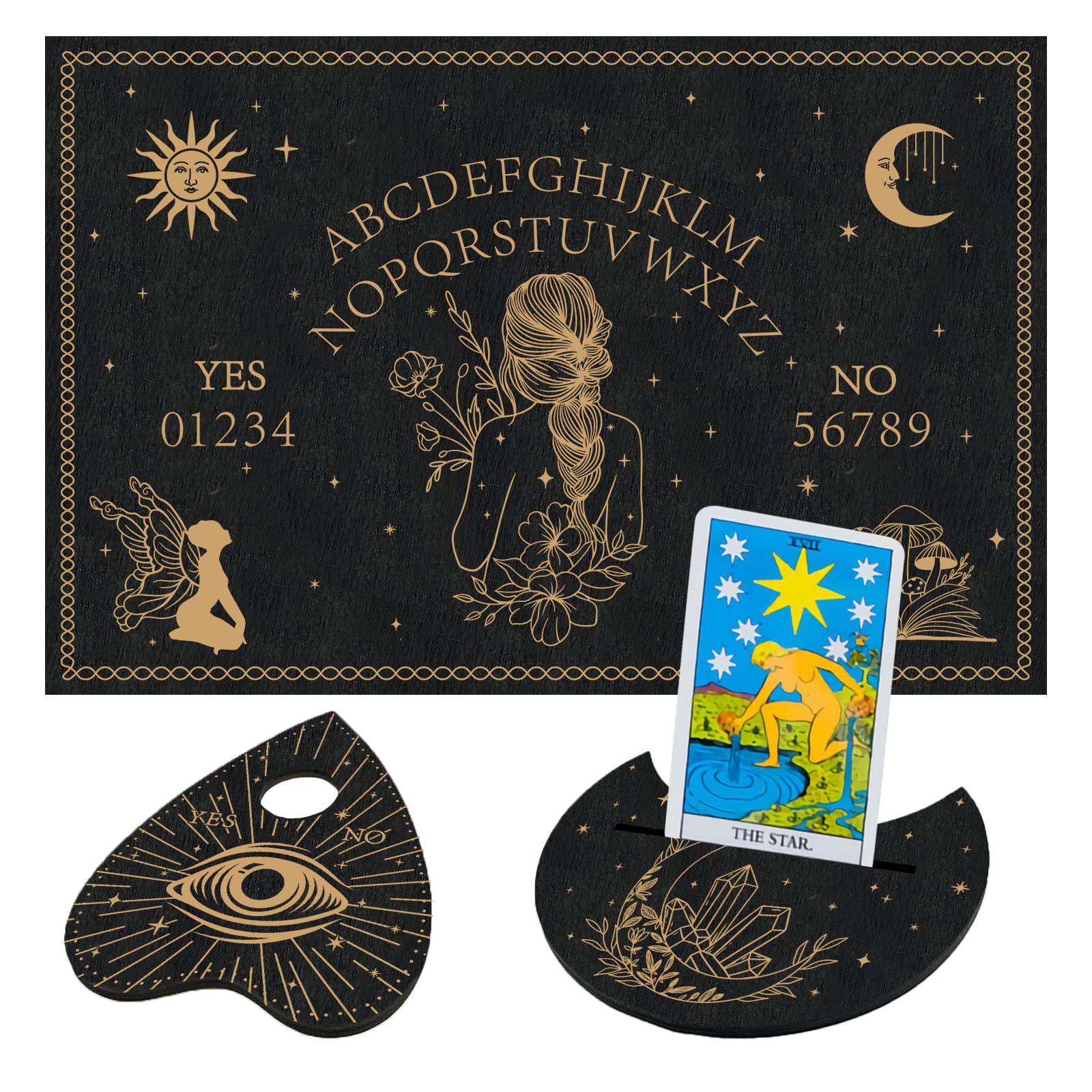 ahandmaker-planche-ouija-bois-noir-kit-divination-avec-pendule image 1