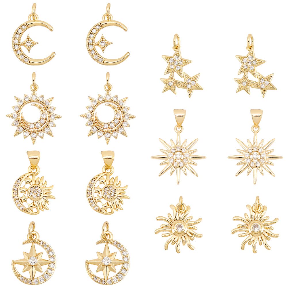 ahandmaker-pendant-lot-14-pendentifs-zircon-lune-plaqu-or image 1