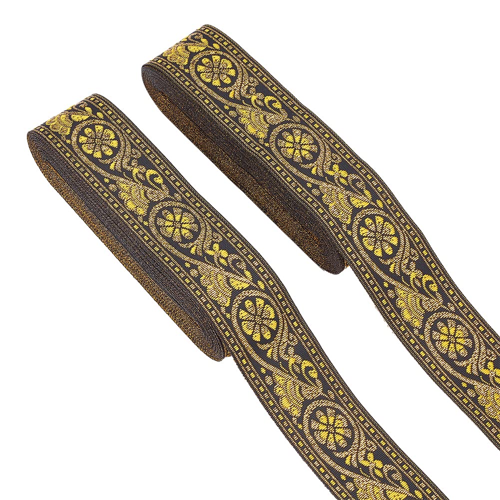 ahandmaker-jacquard-rubans-brod-s-floral-vintage-jaune-2x3-8m-33mm image 1