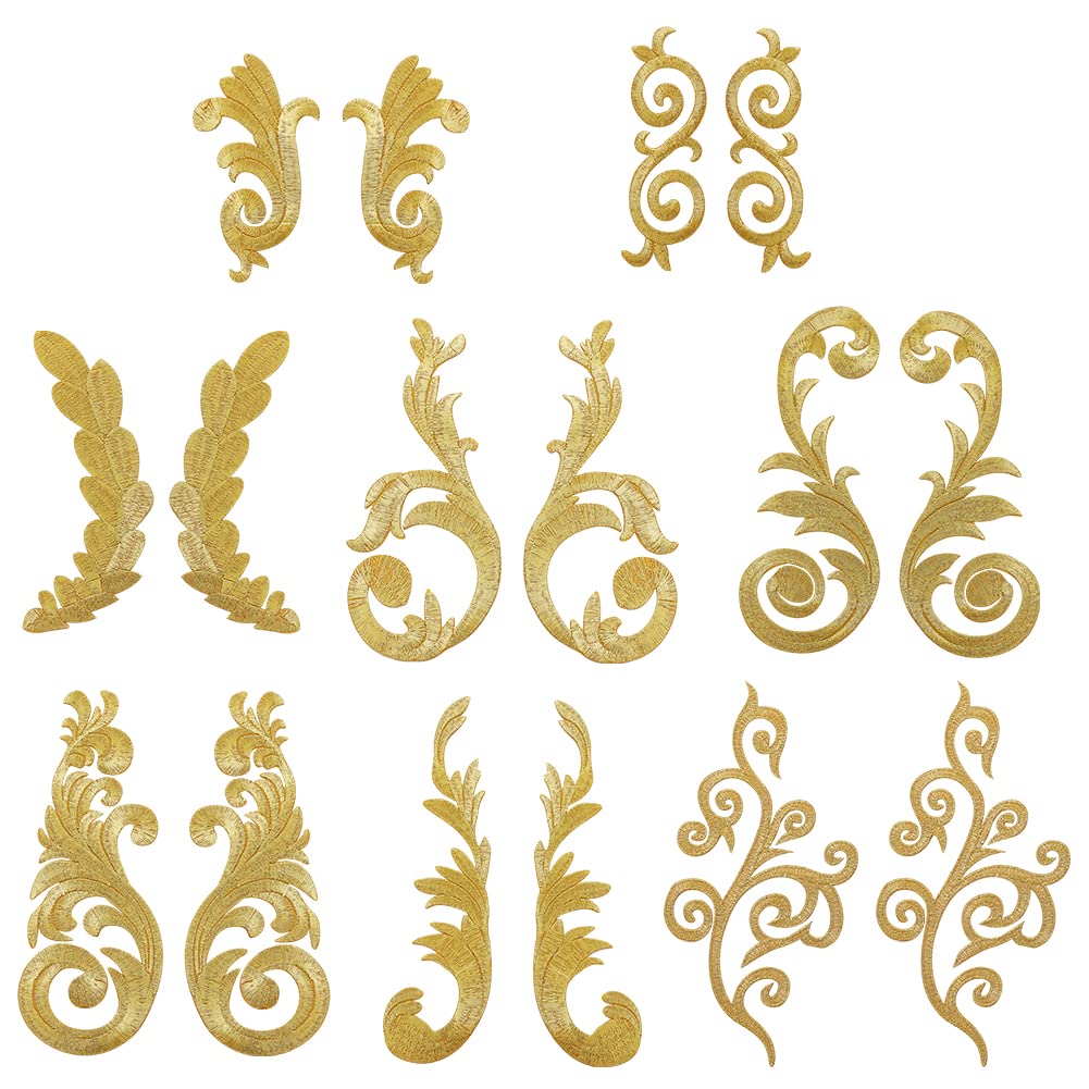 ahandmaker-applique-patch-fleurs-feuilles-dor-es-thermocollant-16-pcs image 1