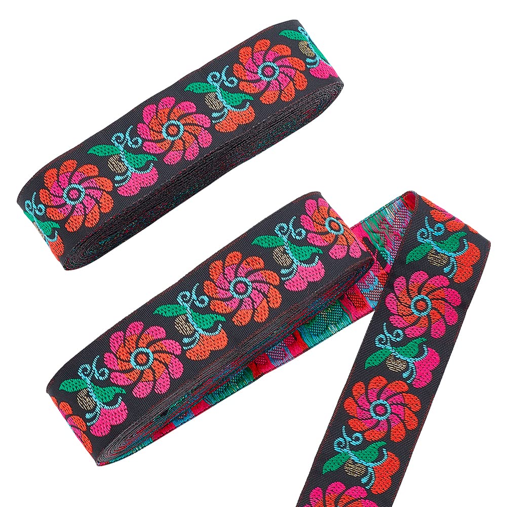 ahandmaker-chain-trim-ruban-jacquard-floral-or-rouge-5-yards image 8