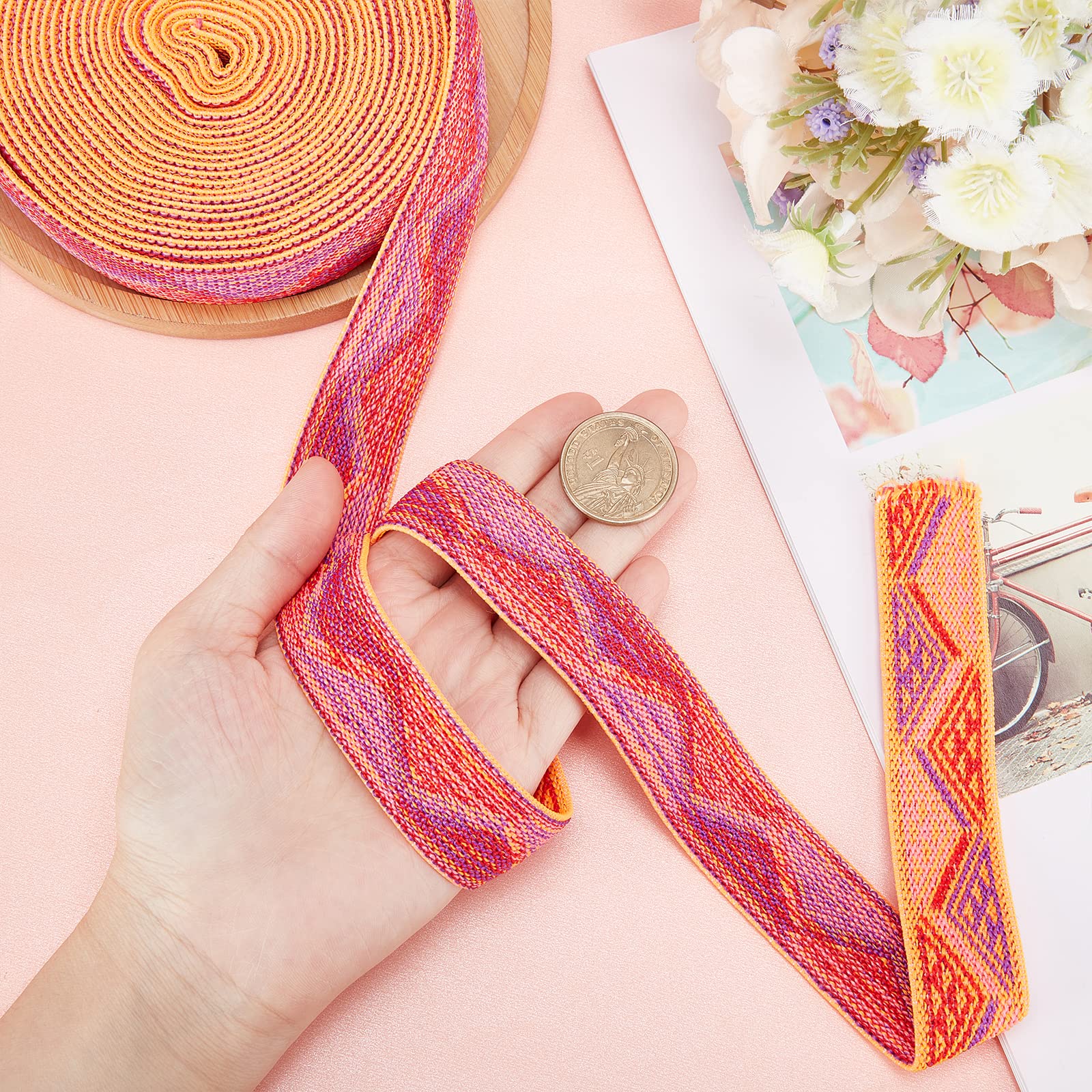 ahandmaker-jacquard-bande-lastique-ethnique-ruban-rouge-orang-25mm-5-48m image 4