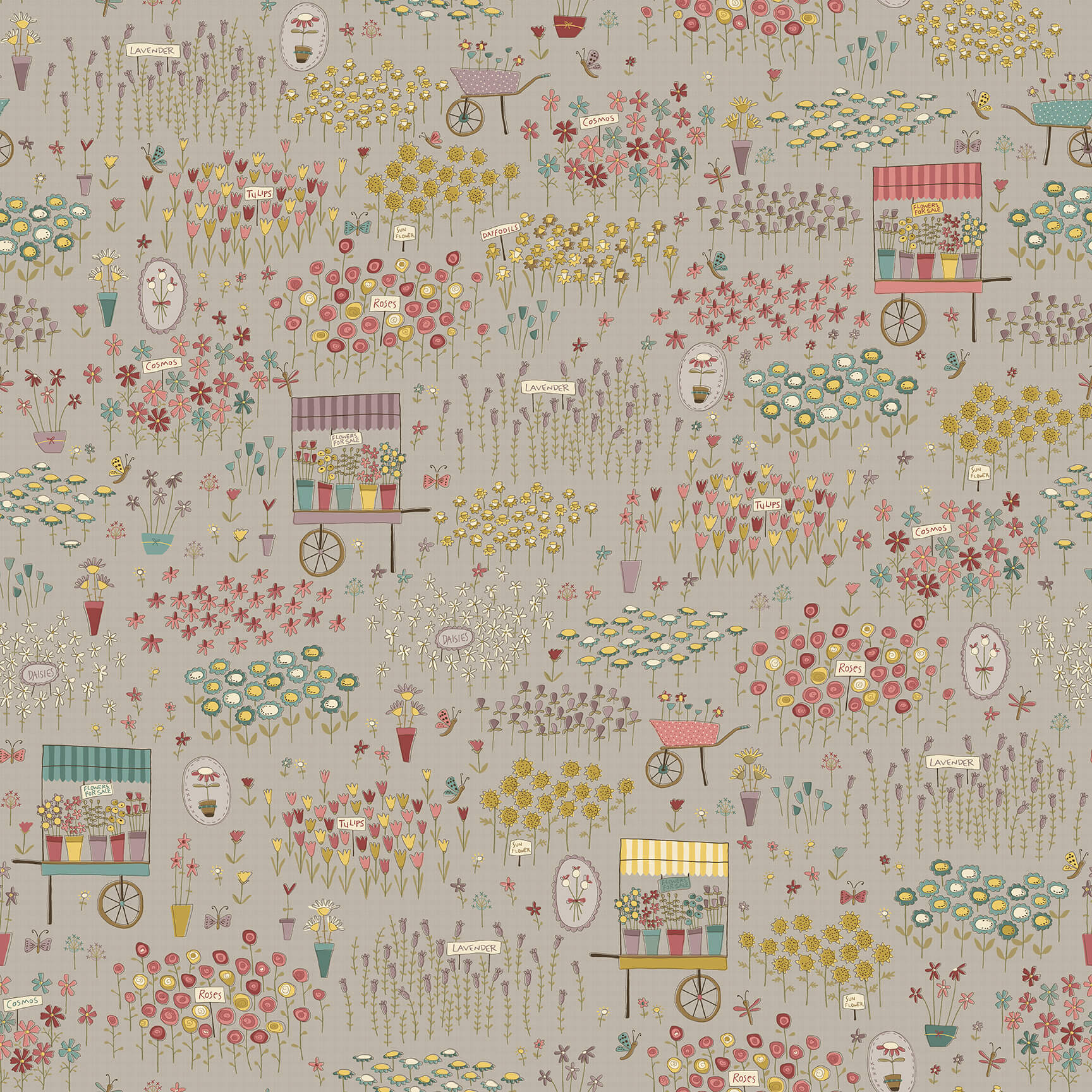 anni-downs-market-garden-2902-11-tissu-gris-taupe-fleurs image 1