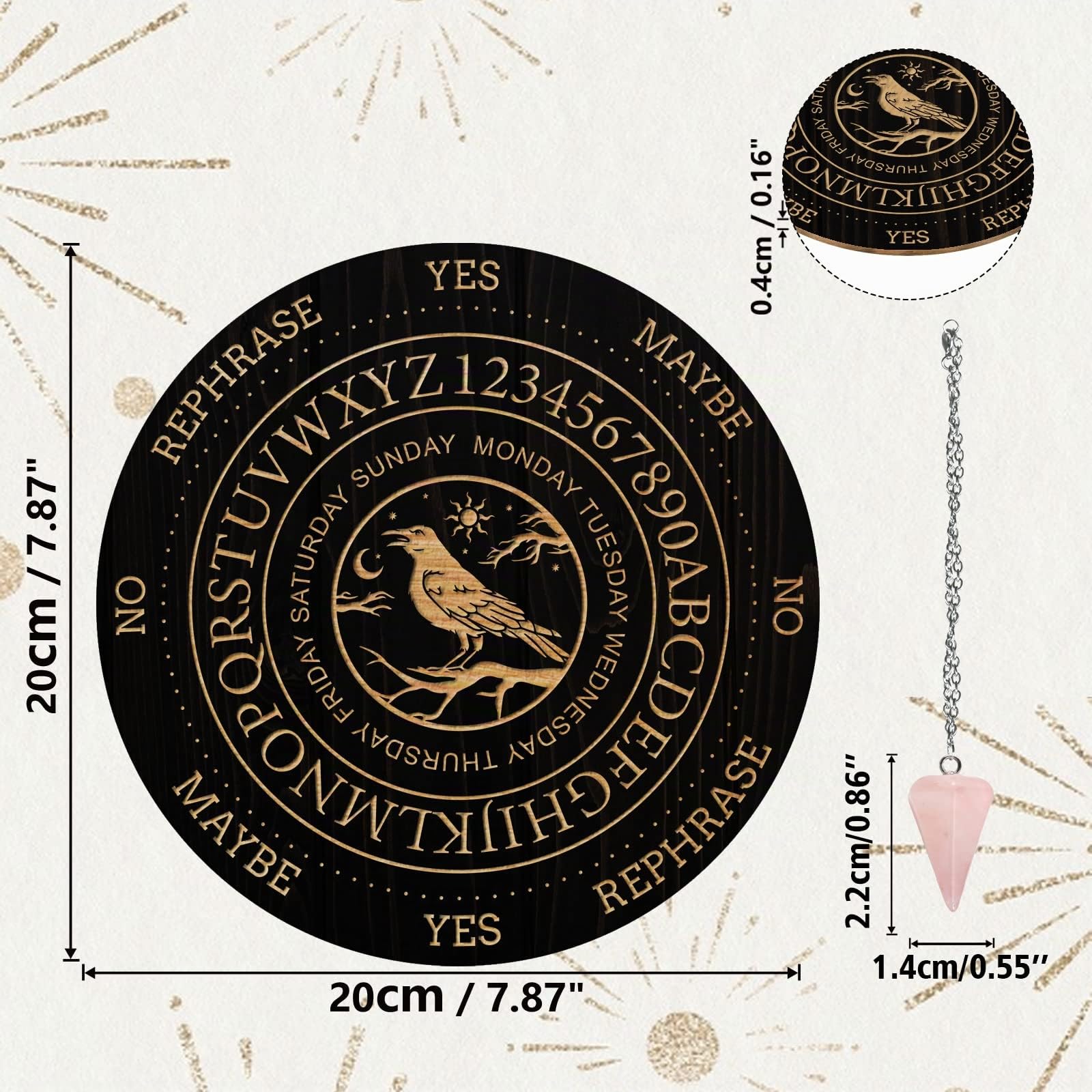 ahandmaker-planche-pendule-corbeau-nuit-bois-pendule-cristal image 2