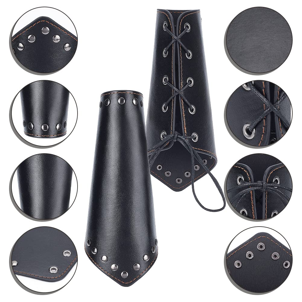 ahandmaker-bracelet-cuir-gantelet-noir-brassard-m-di-val-2-pcs image 4