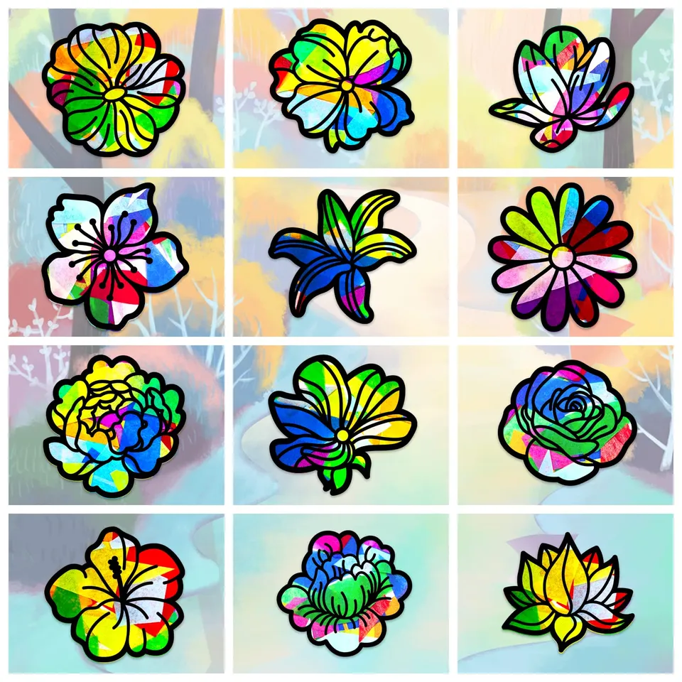 ahandmaker-kit-suncatcher-fleurs-24-pi-ces-autocollants-fen-tre image 1