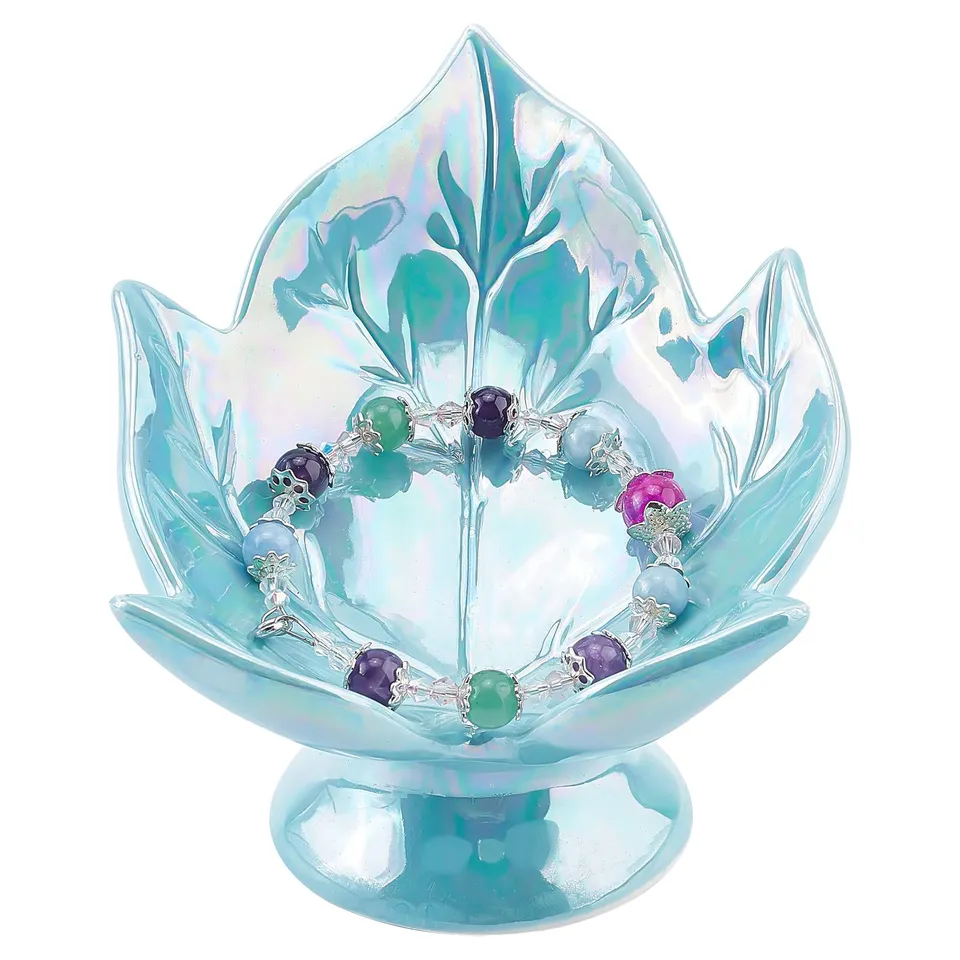 ahandmaker-jewerly-display-plateau-bijoux-c-ramique-feuille-bleu image 1