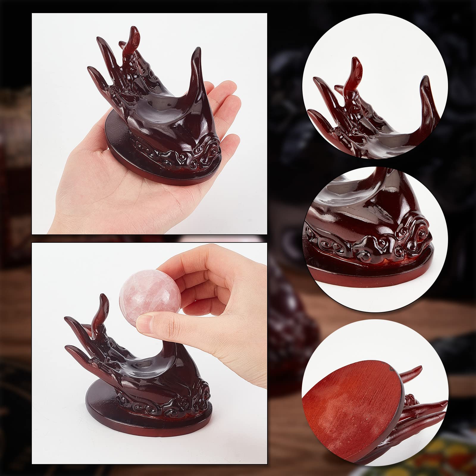 ahandmaker-support-boule-cristal-main-bouddha-brun image 3
