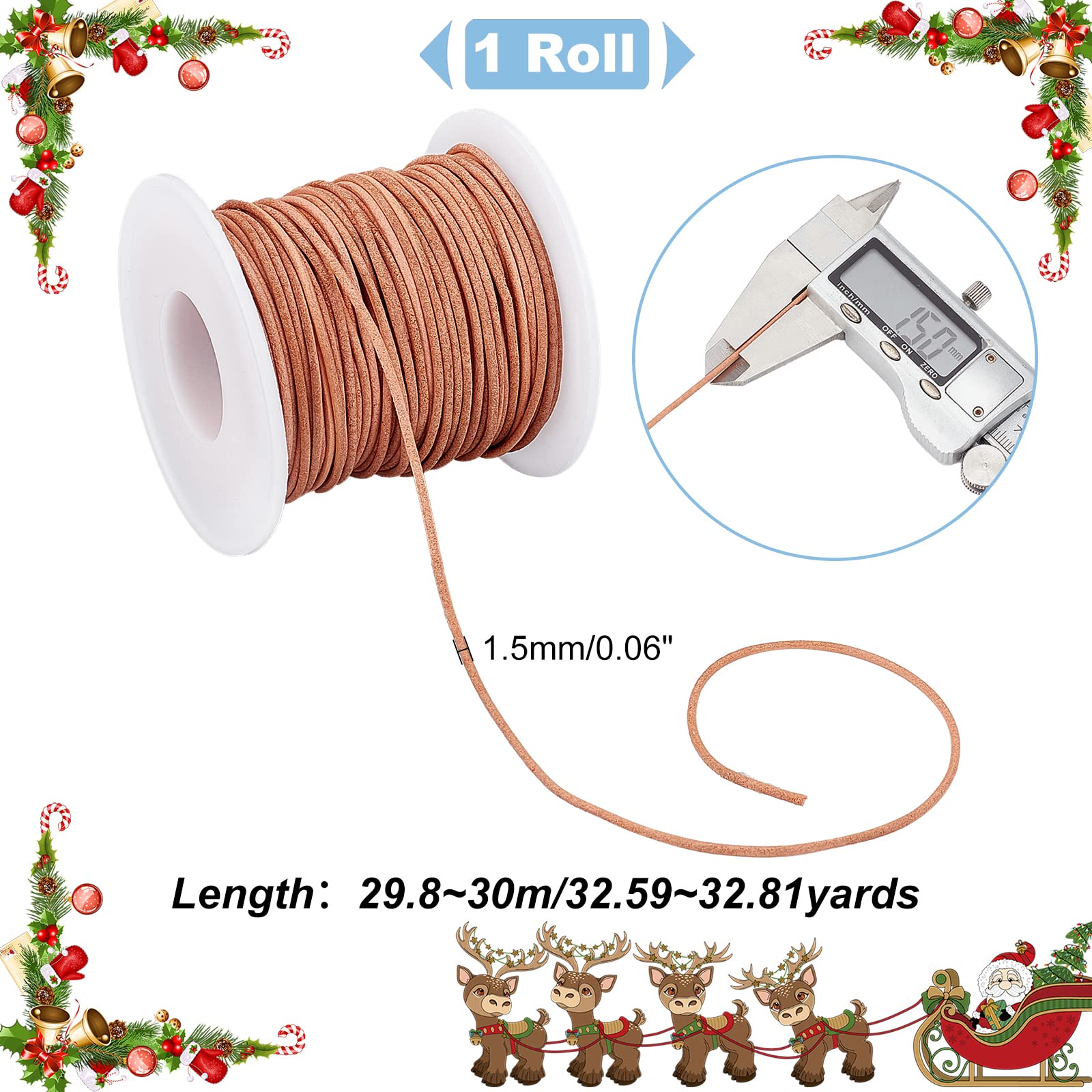 ahandmaker-chain-trim-cordon-cuir-rond-marron-1-5-mm-30-yards image 2