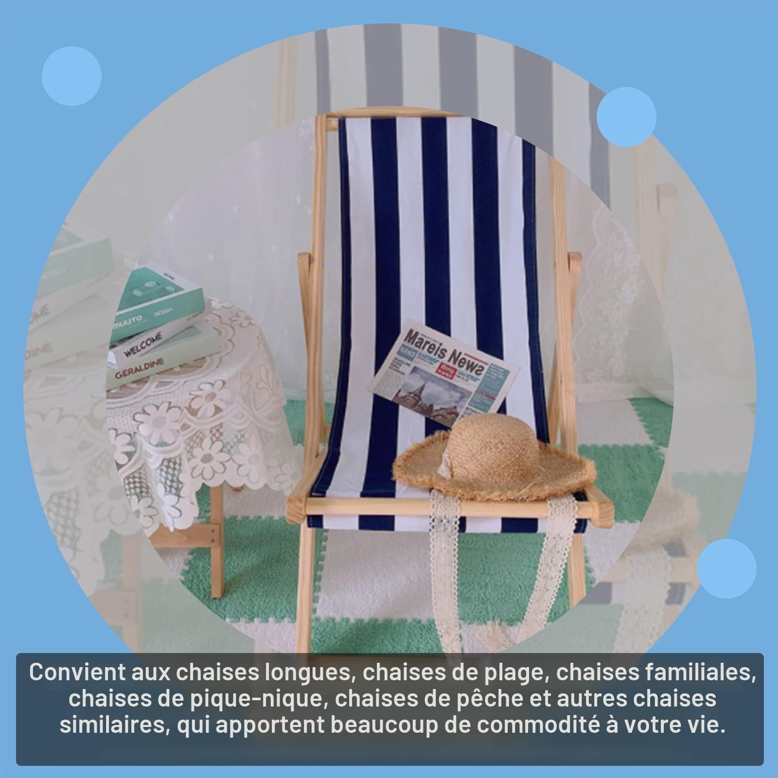 ahandmaker-toile-rechange-chaise-plage-114x43cm-bleu-blanc-rayures-polyester image 6