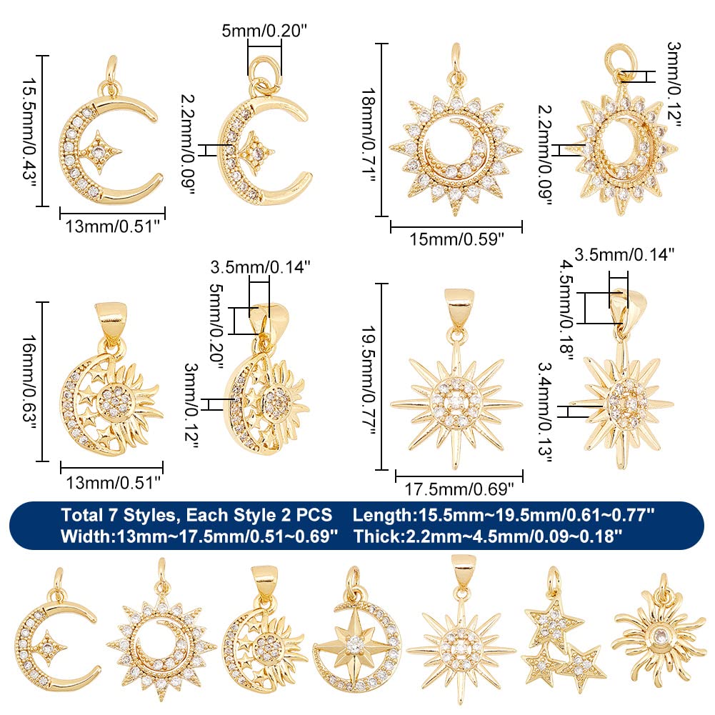ahandmaker-pendant-lot-14-pendentifs-zircon-lune-plaqu-or image 2
