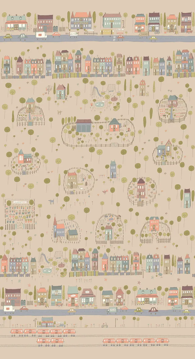 anni-downs-preprints-my-neighborhood-panneau-tissu-marron-0-6-m image 1