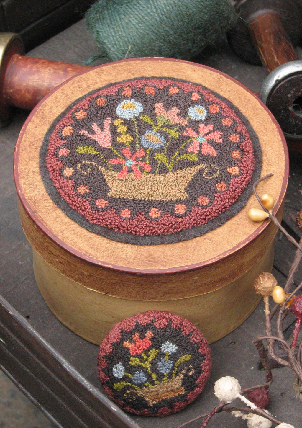 anni-downs-stitcheries-old-flower-box-button-patron-punch-needle image 1