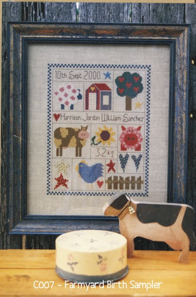 anni-downs-cross-stitch-farmyard-birth-sampler-grille-naissance image 2