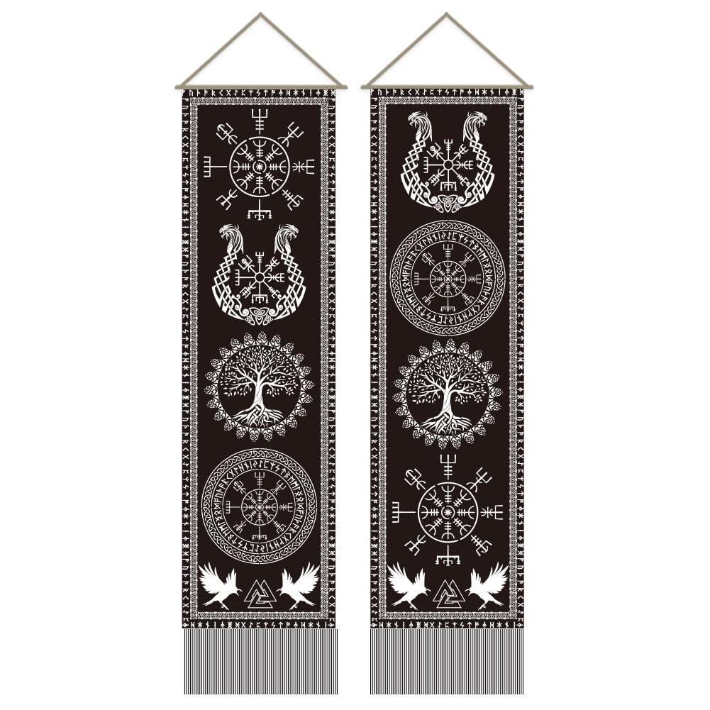 ahandmaker-wall-hanging-art-lot-2-tapisseries-viking-arbre-de-vie image 1