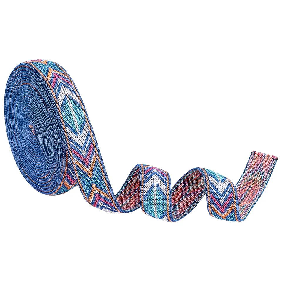 ahandmaker-ruban-lastique-jacquard-bleu-fl-ches-25mm-5-48m image 1
