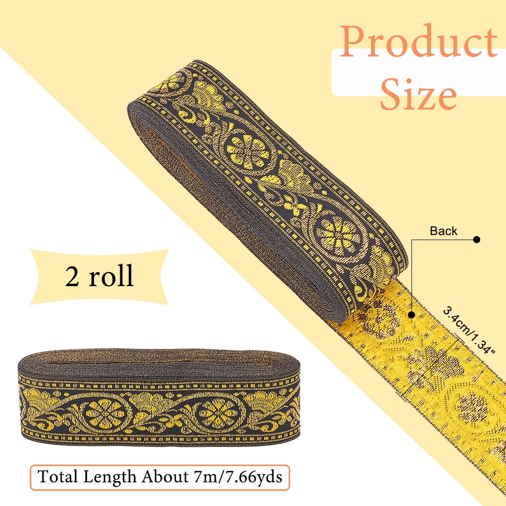 ahandmaker-jacquard-rubans-brod-s-floral-vintage-jaune-2x3-8m-33mm image 2