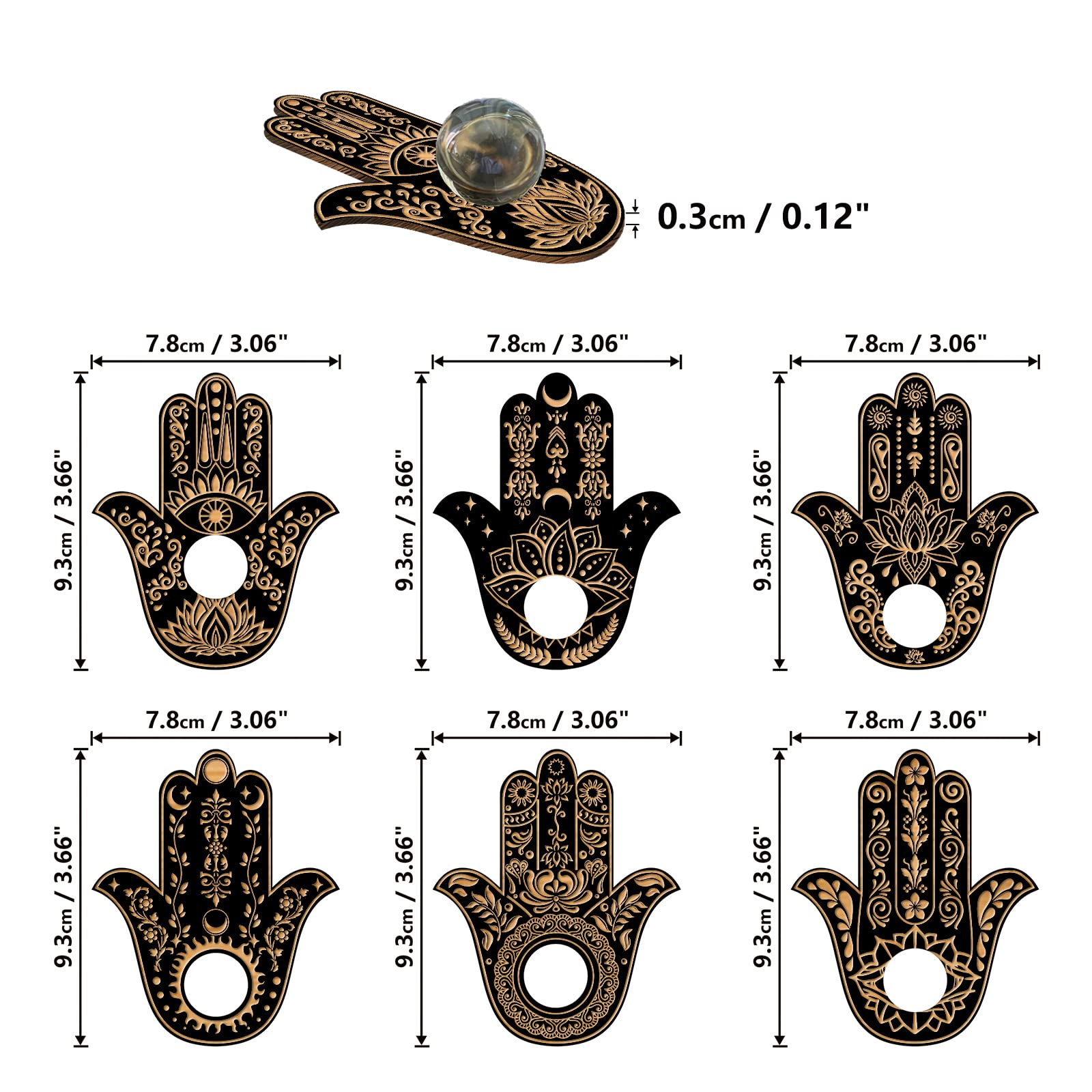 ahandmaker-support-boule-cristal-bois-noir-6-pi-ces-hamsa image 2