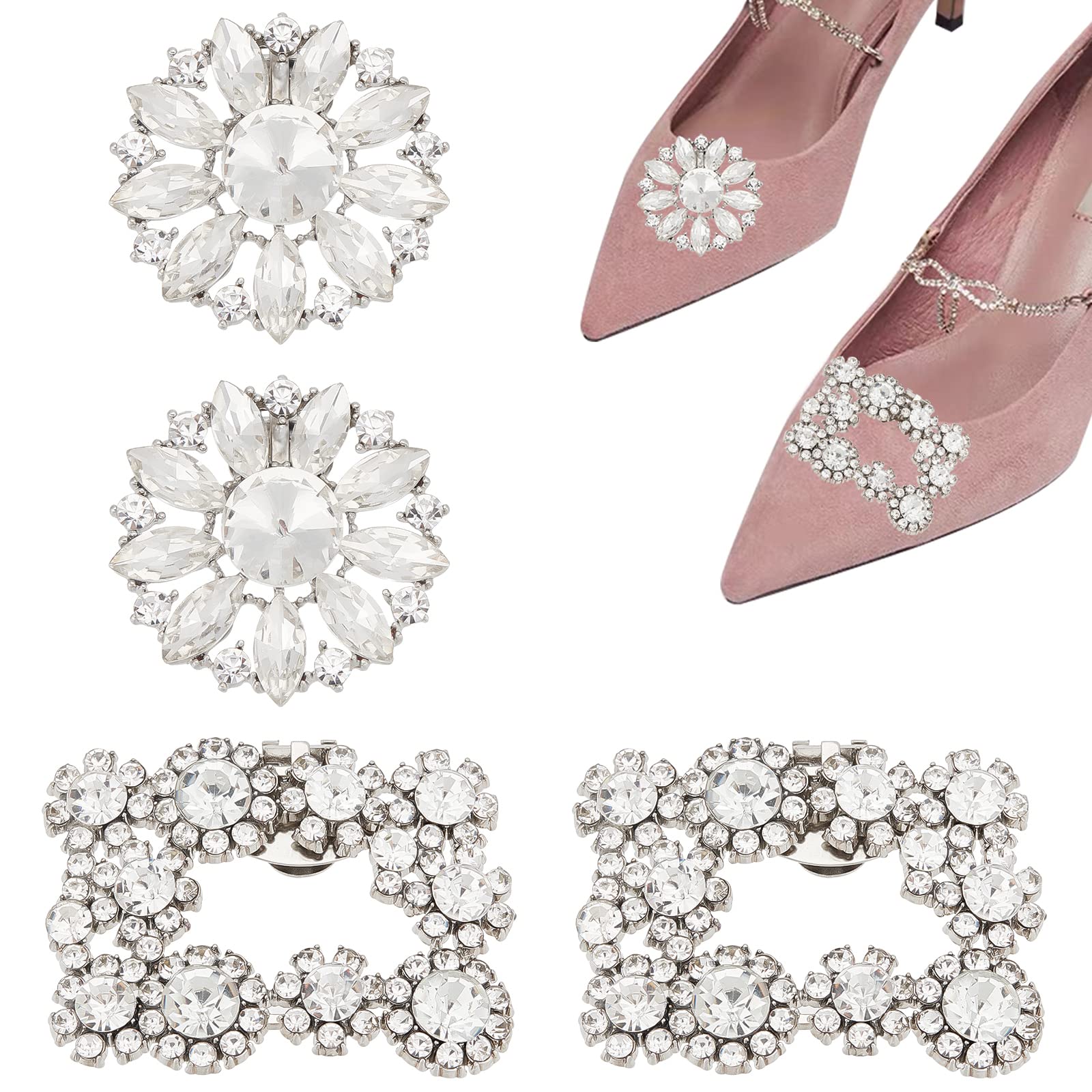 ahandmaker-boucle-chaussure-strass-fleur-2-paires-clips image 1