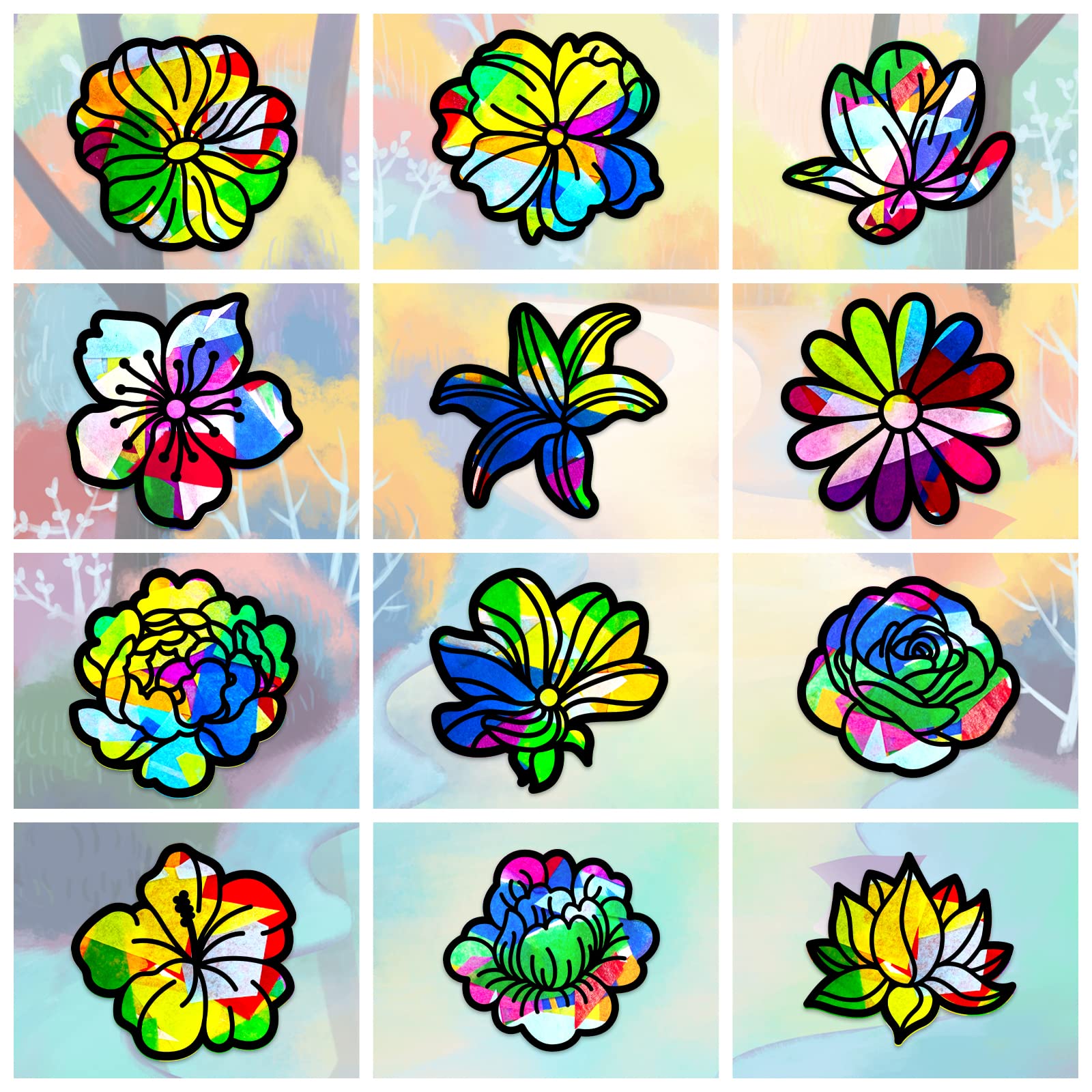 ahandmaker-kit-suncatcher-fleurs-24-pi-ces-autocollants-fen-tre image 1