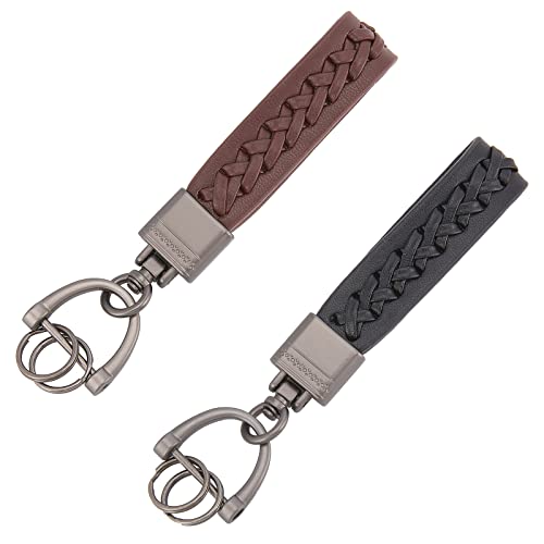 ahandmaker-keychain-2-porte-cl-s-voiture-similicuir-brun-noir image 8
