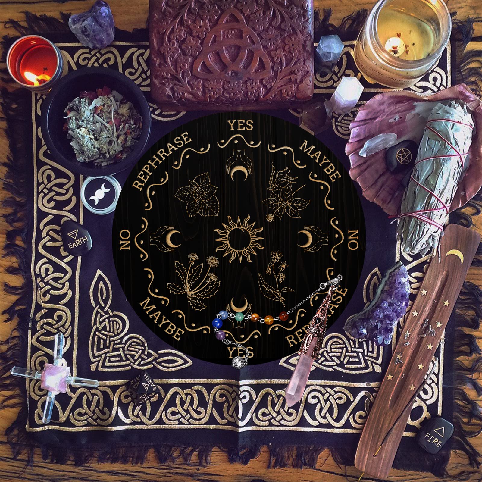 ahandmaker-planche-pendule-divination-bois-quartz-rose-soleil image 3