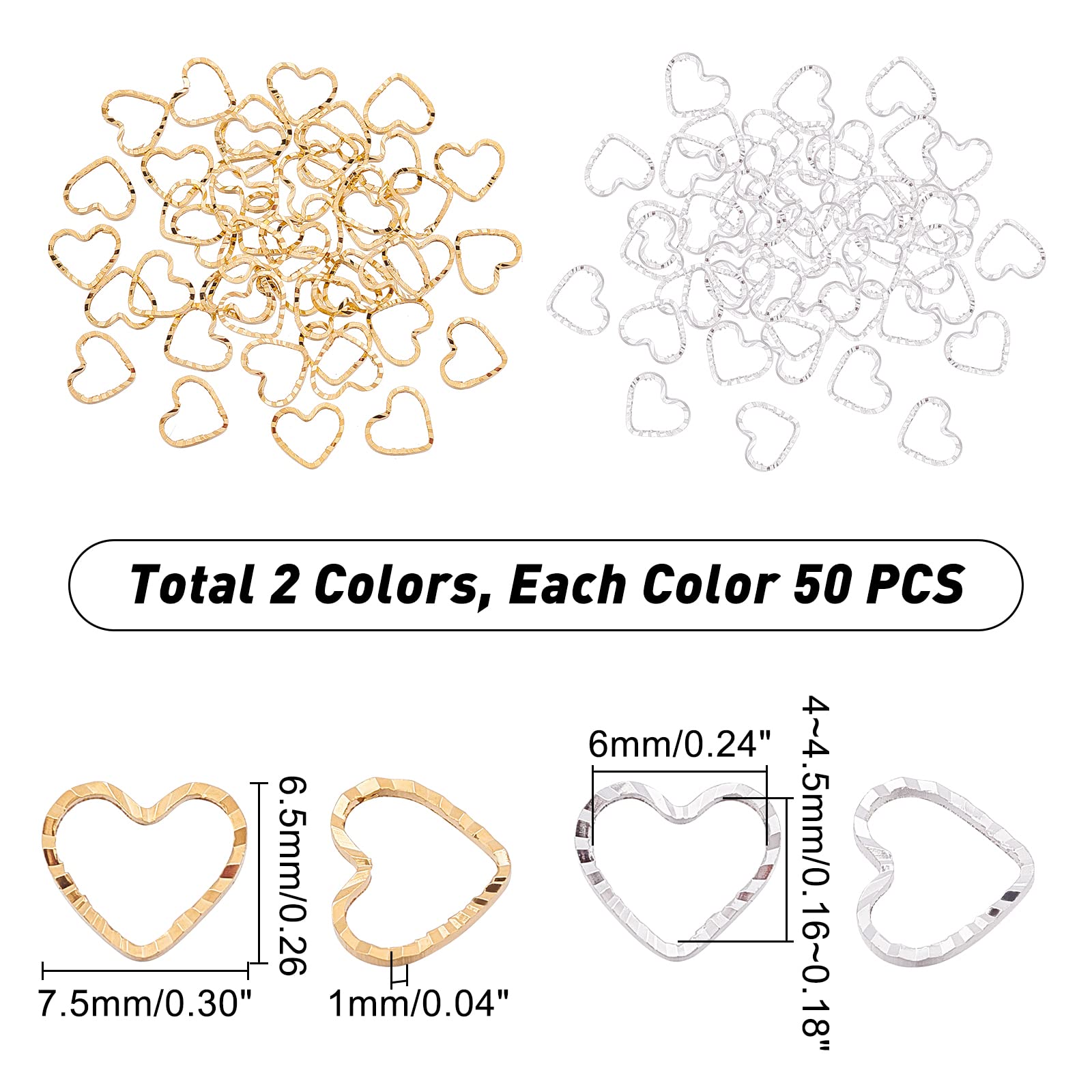 ahandmaker-anneaux-c-ur-laiton-100-pi-ces-connecteur-bijoux-dor-argent image 2