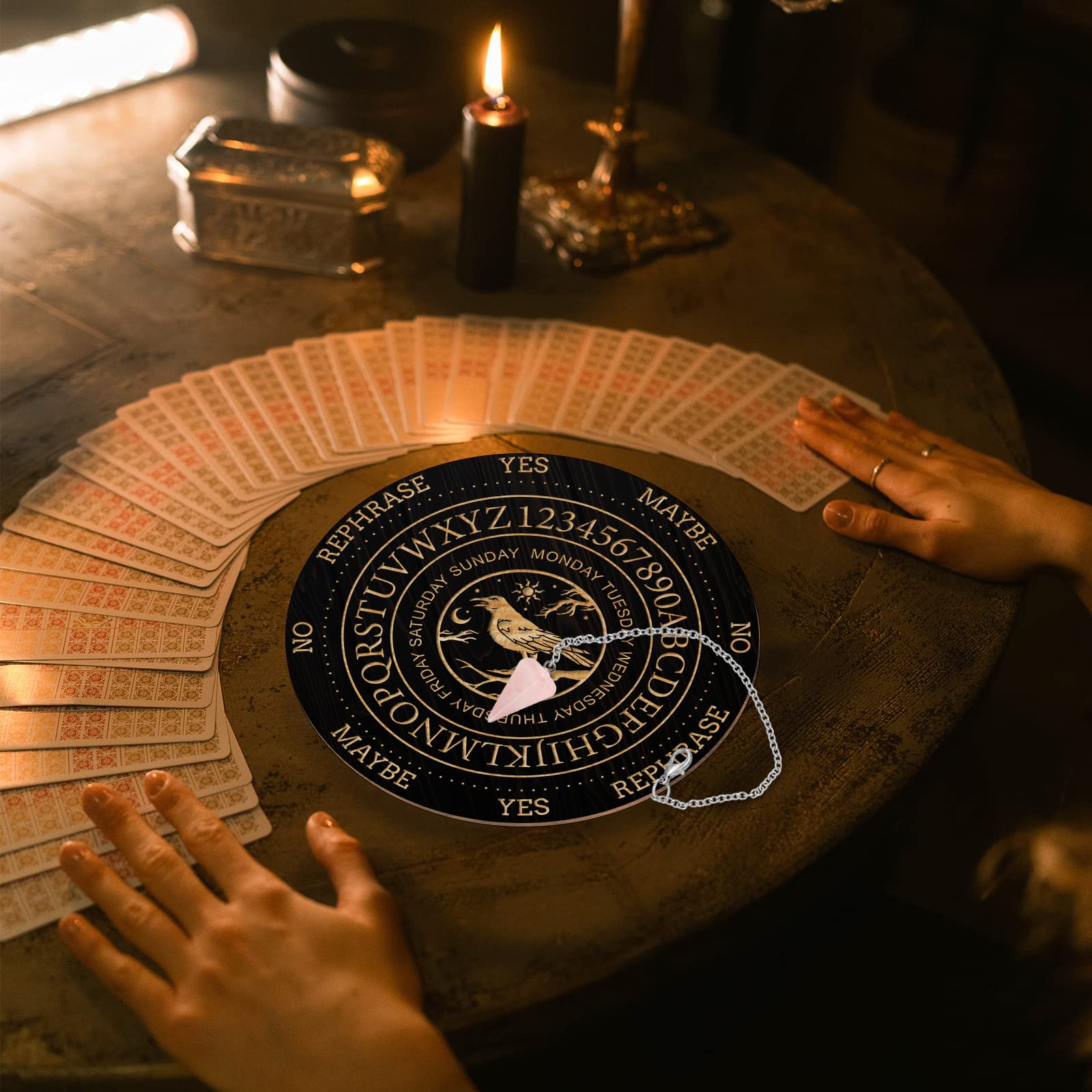 ahandmaker-planche-pendule-corbeau-nuit-bois-pendule-cristal image 4