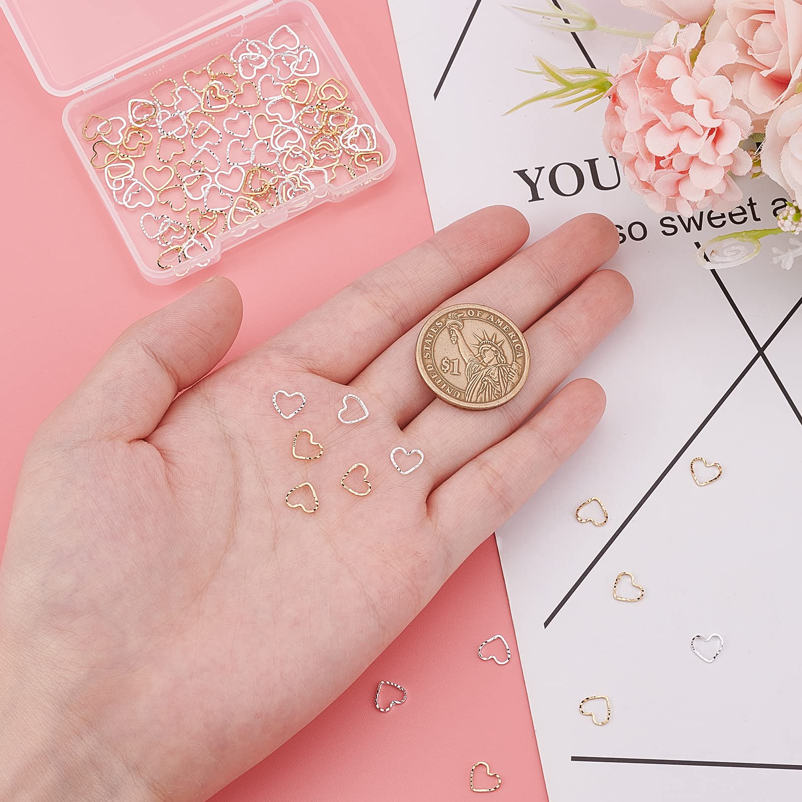ahandmaker-anneaux-c-ur-laiton-100-pi-ces-connecteur-bijoux-dor-argent image 3