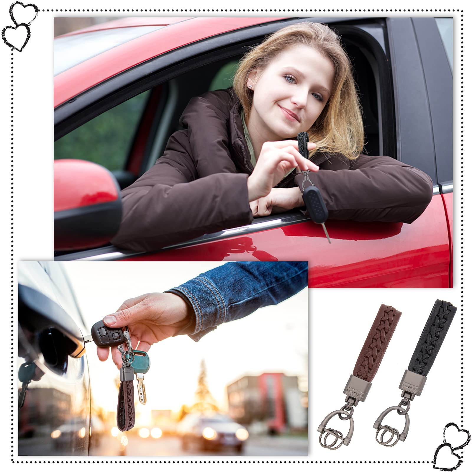 ahandmaker-keychain-2-porte-cl-s-voiture-similicuir-brun-noir image 7