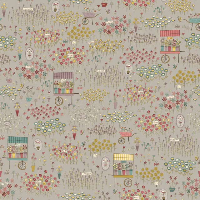 anni-downs-market-garden-2902-11-tissu-gris-taupe-fleurs image 1