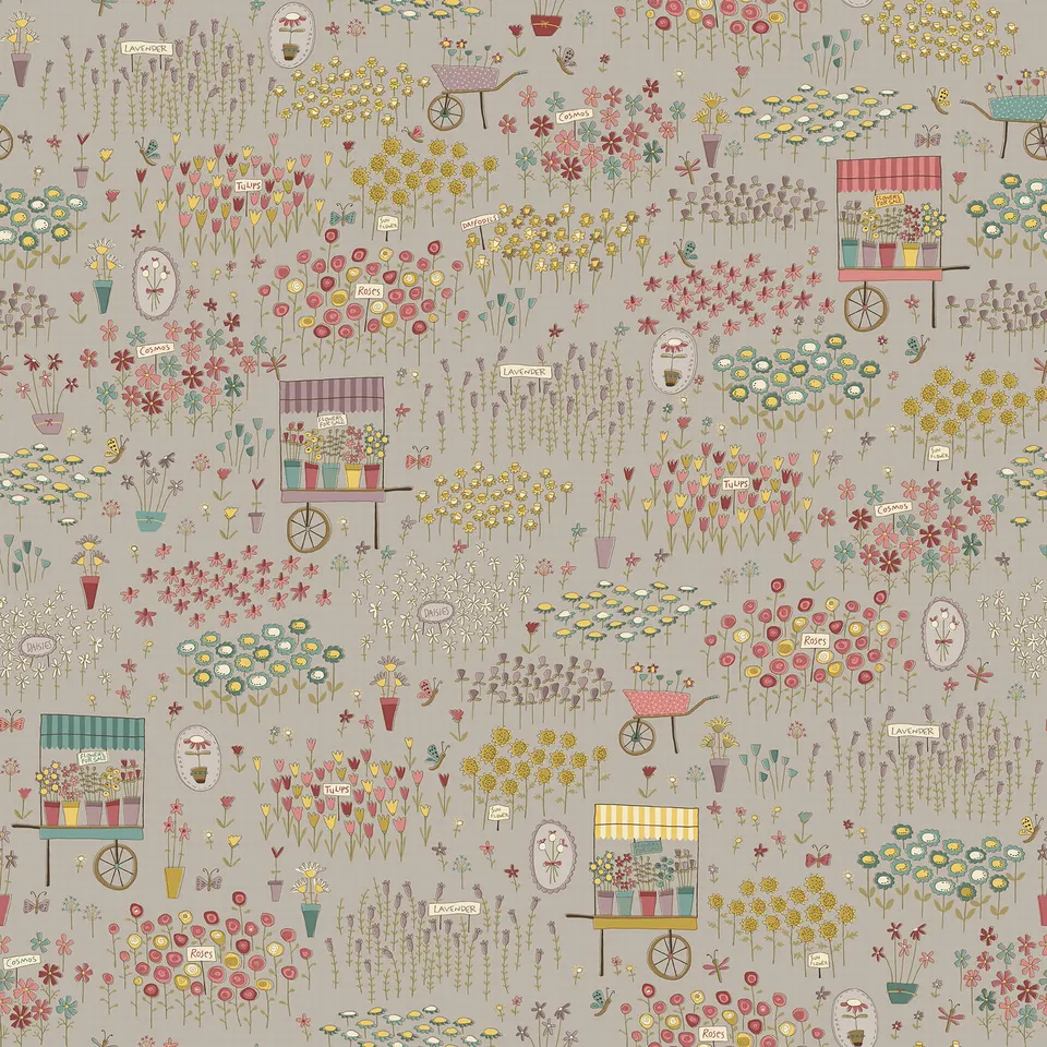 anni-downs-market-garden-2902-11-tissu-gris-taupe-fleurs image 1