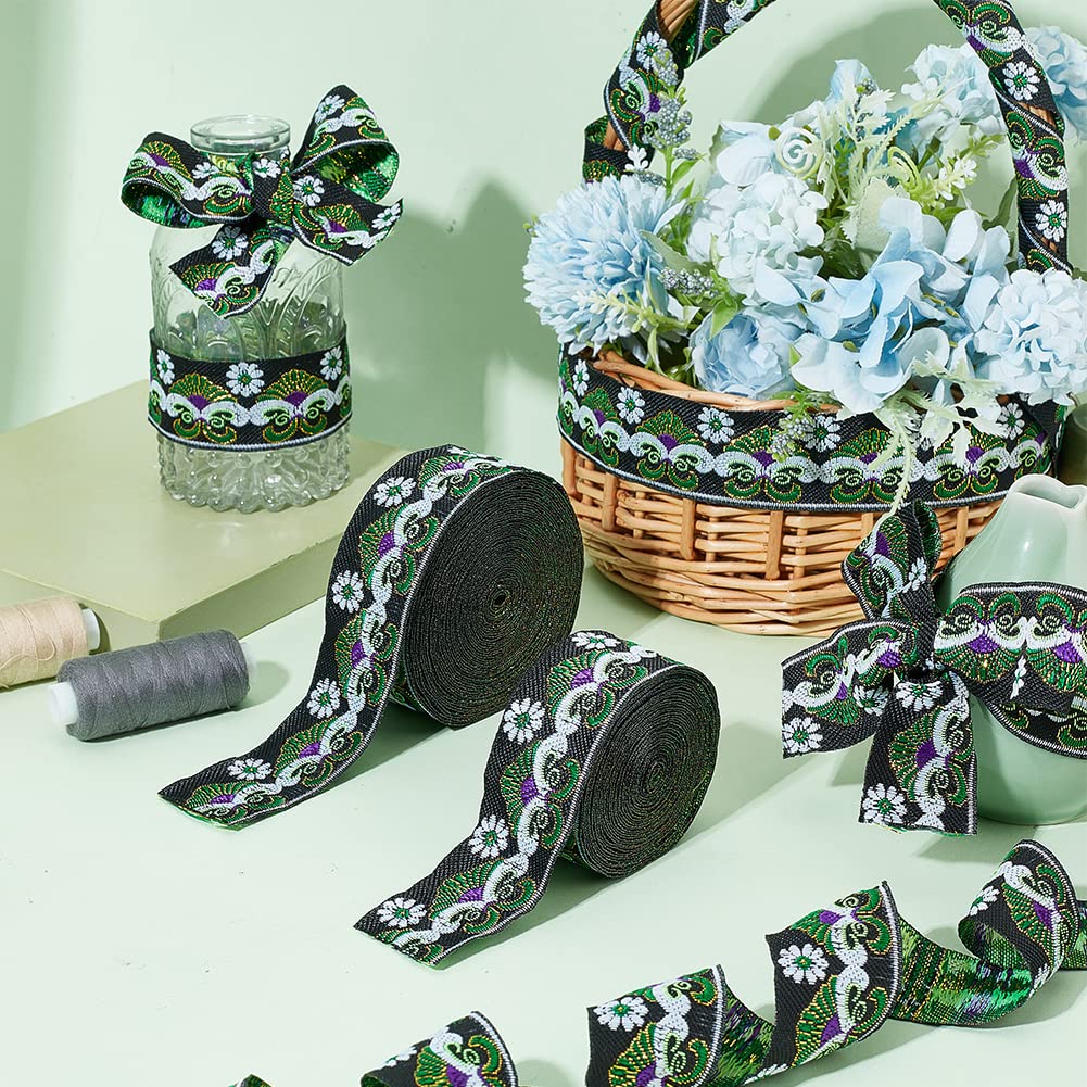 ahandmaker-ruban-jacquard-vert-floral-2-rouleaux-galon-couture image 4