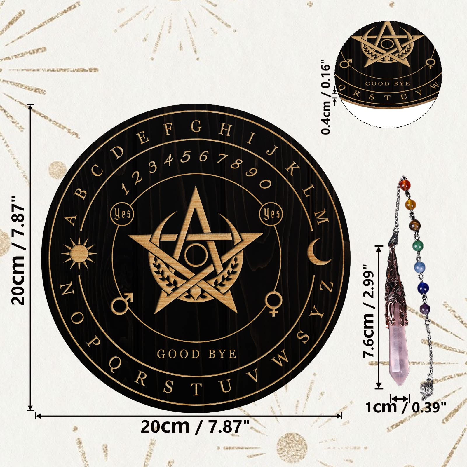 ahandmaker-planche-pendule-sorci-re-pentagramme-lune-cristal image 2