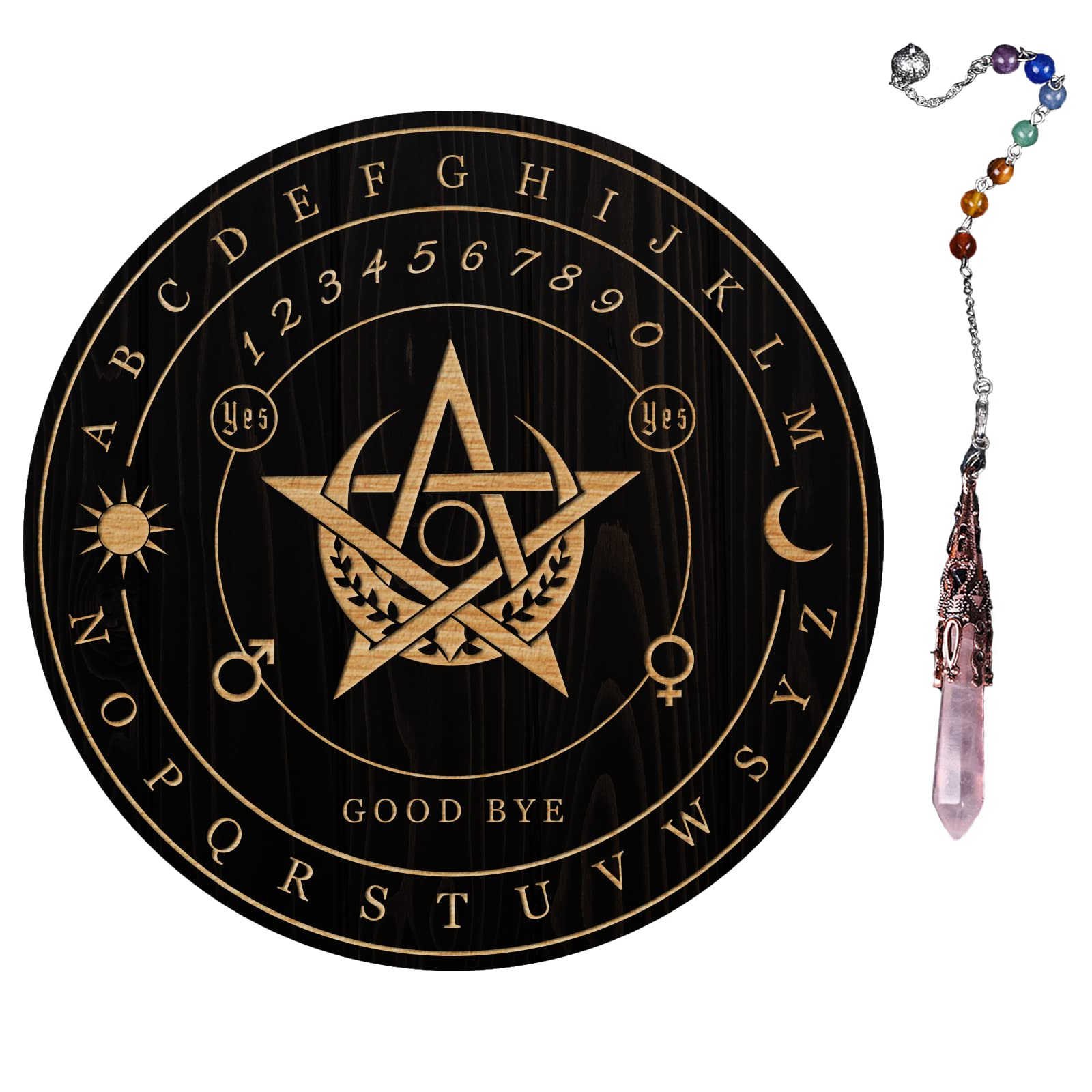 ahandmaker-planche-pendule-sorci-re-pentagramme-lune-cristal image 1