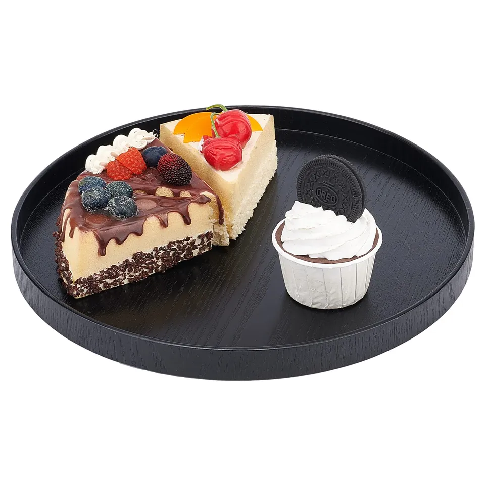 ahandmaker-plateau-rond-bois-noir-30-cm-service-dessert image 1