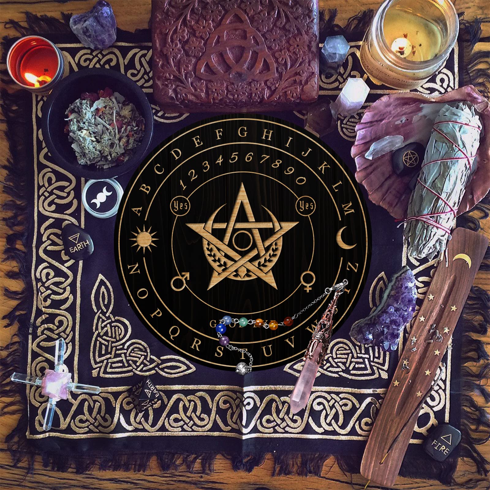 ahandmaker-planche-pendule-sorci-re-pentagramme-lune-cristal image 3