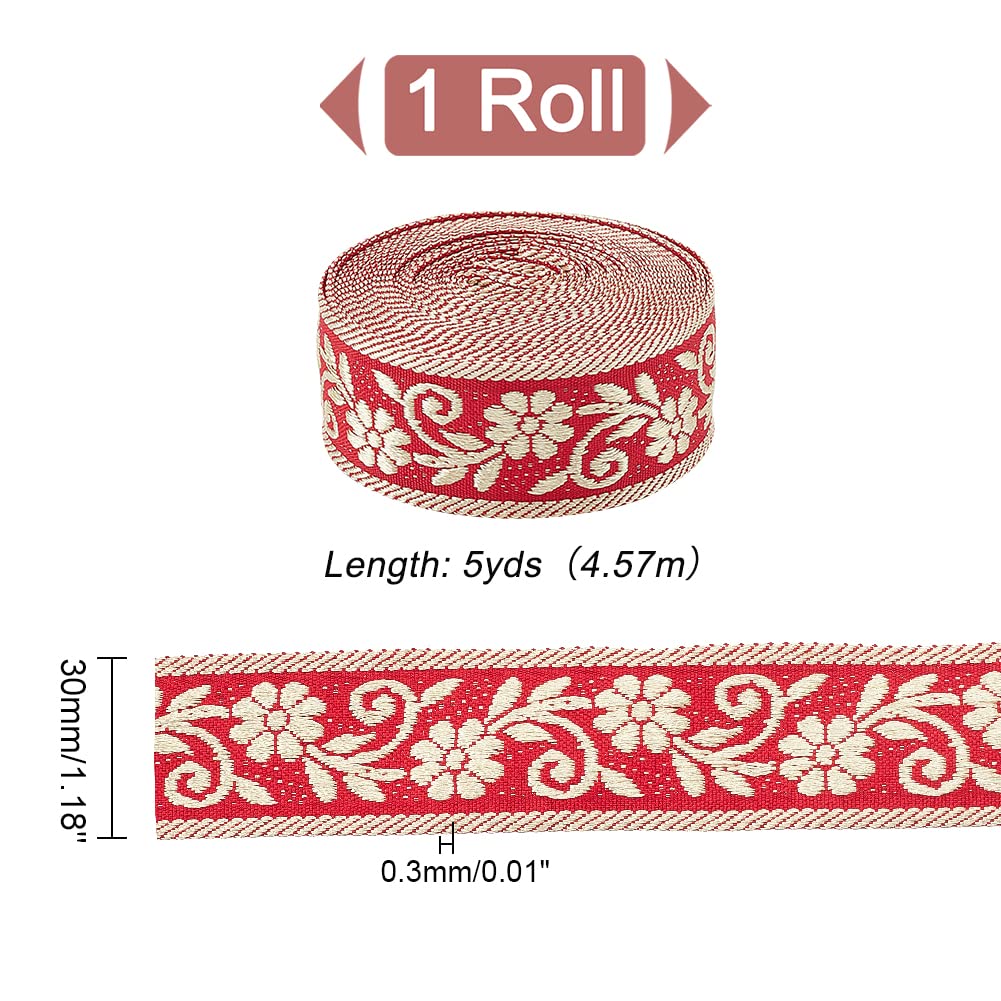 ahandmaker-chain-trim-ruban-jacquard-floral-or-rouge-5-yards image 2