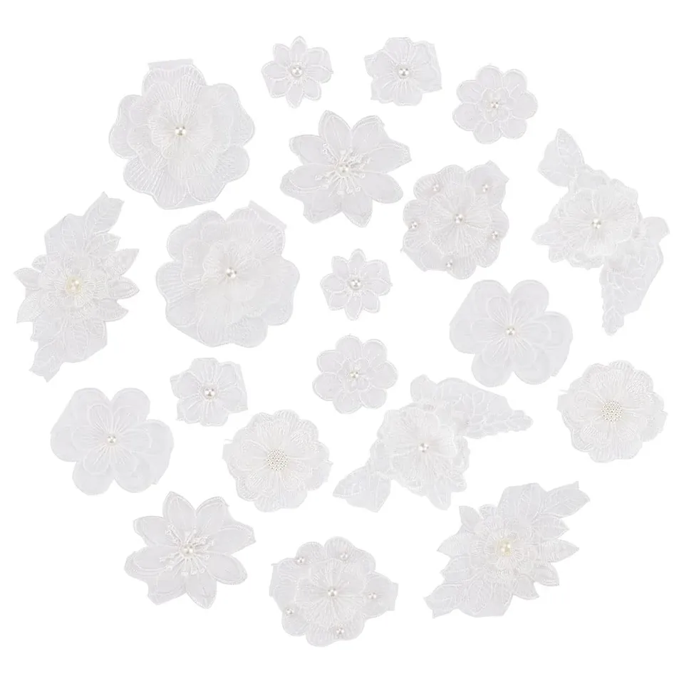 ahandmaker-applique-patch-appliqu-s-fleurs-3d-blanc-perle-20-pcs image 1