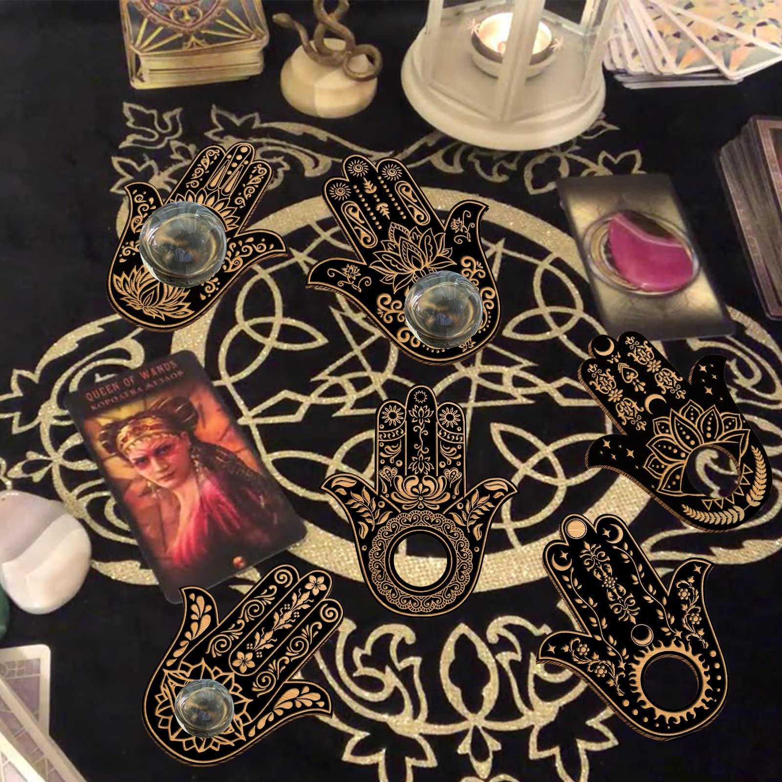 ahandmaker-support-boule-cristal-bois-noir-6-pi-ces-hamsa image 3
