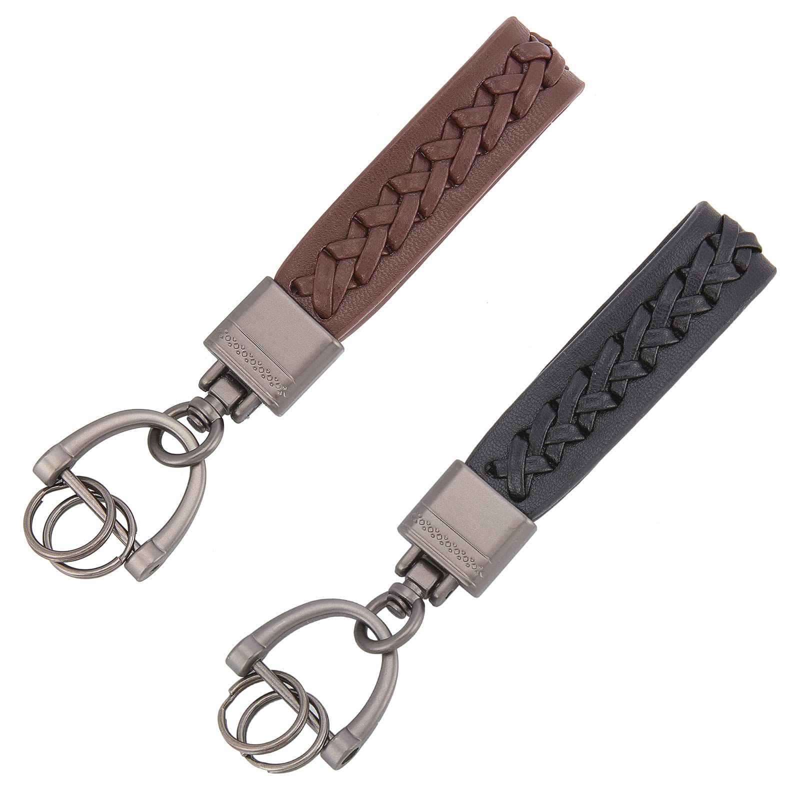 ahandmaker-keychain-2-porte-cl-s-voiture-similicuir-brun-noir image 1
